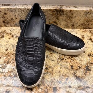 Vince Blair Ladies 7 Black Snakeskin Textured Slip-On Sneakers Platform